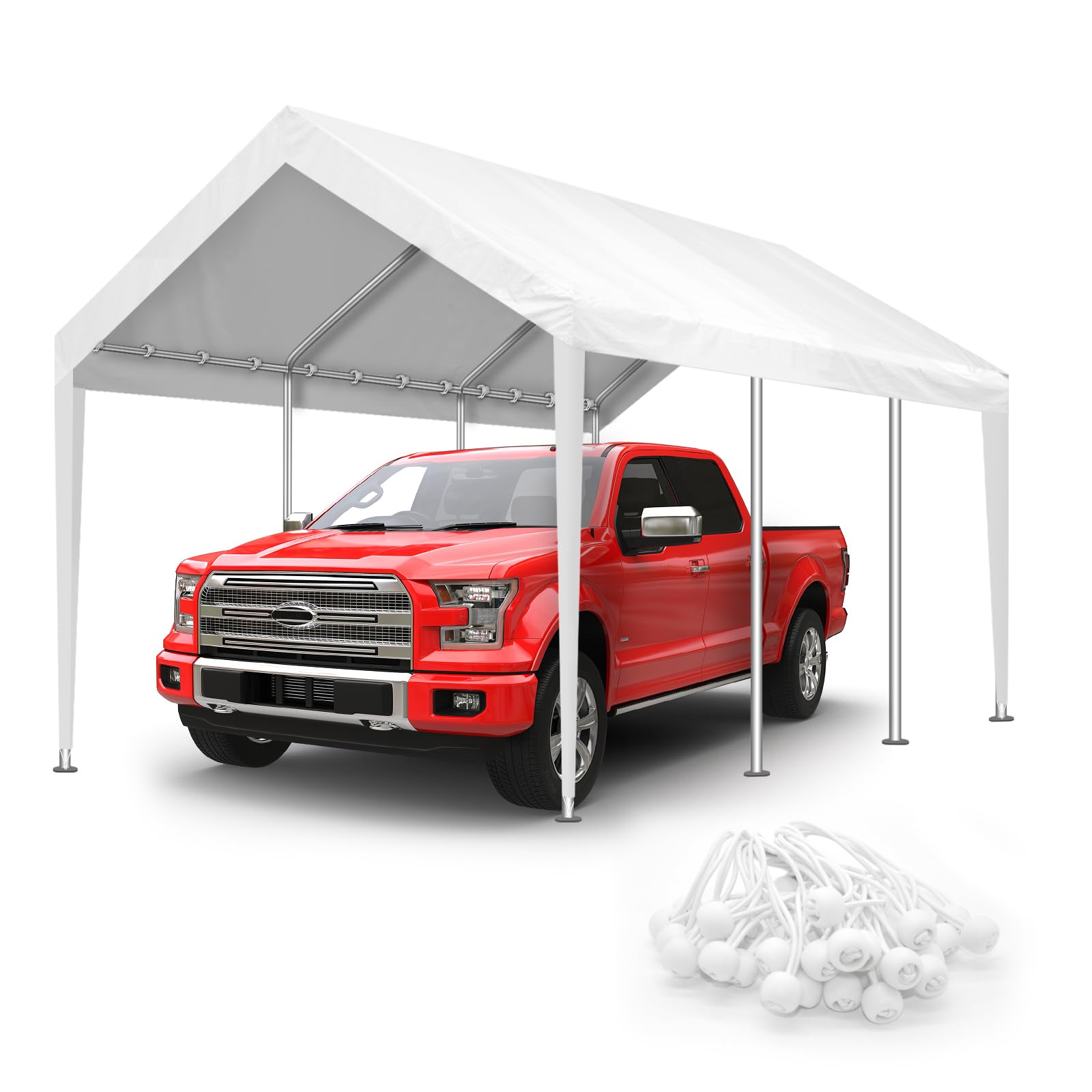10x20FT Carport Canopy Replacement Cover Heavy Duty Waterproof UV  Protected, All Weather Car Shade Canopy with Ball Bungees (White, 10'x20',  Frame