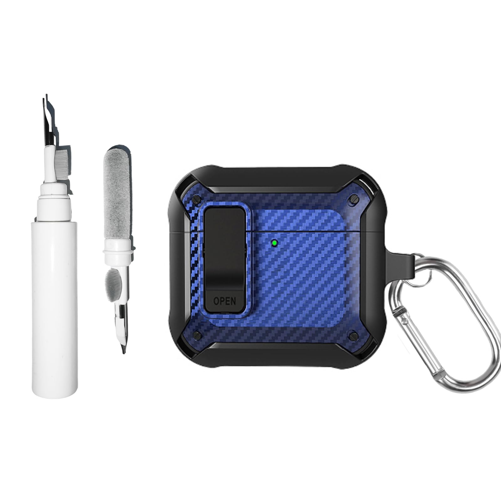 [3 in 1] TSVSXS Lock Case Compatible with AirPods 4 with Active Noise Cancellation with Keychain, Carbon Fiber Military Armor Protective Case with