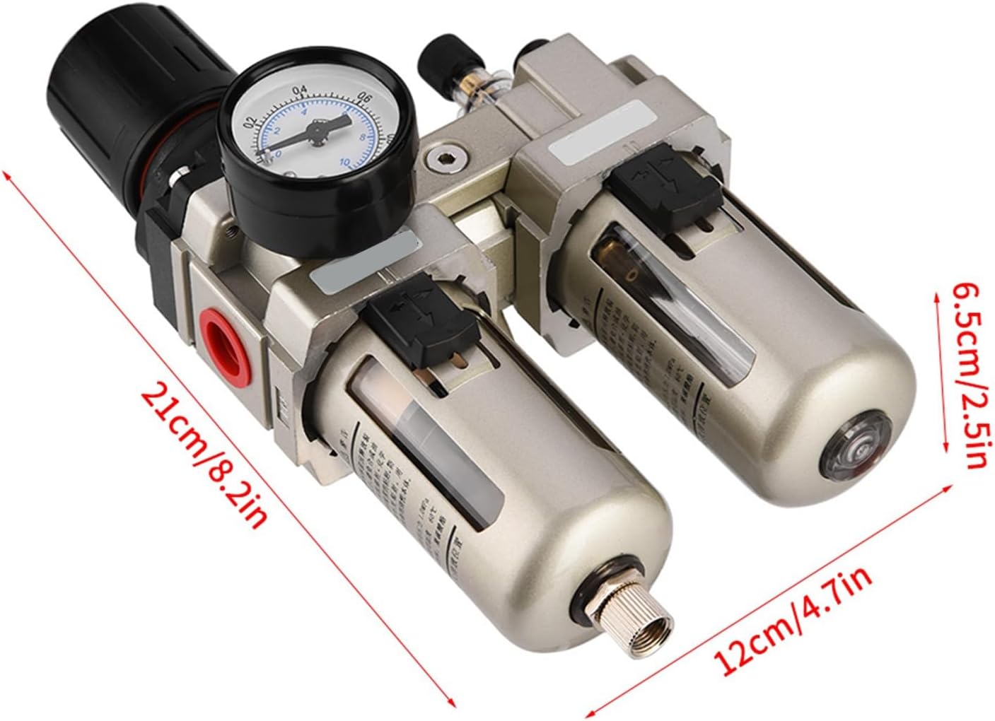 Air Filter Regulator AC3010-03 Aluminum Alloy Compressed Air Filter Pressure Regulator Combo Trap 3/8" with 0.05MPa-0.85MPa Filter 5?m~80?m