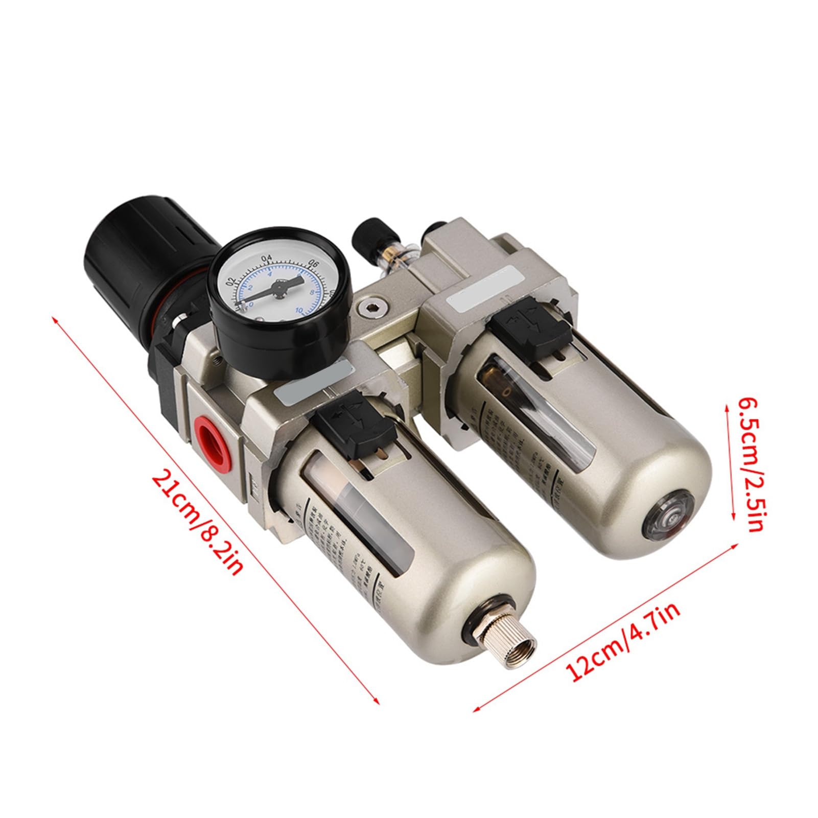 Regulador de Filtro y Lubricador de Aire Comprimido, AC3010-03, Combinado con Filtro de Agua y Separador de Humedad, Entrada 3/8", Aleación de Aluminio, Presión 0.05-0.85MPa