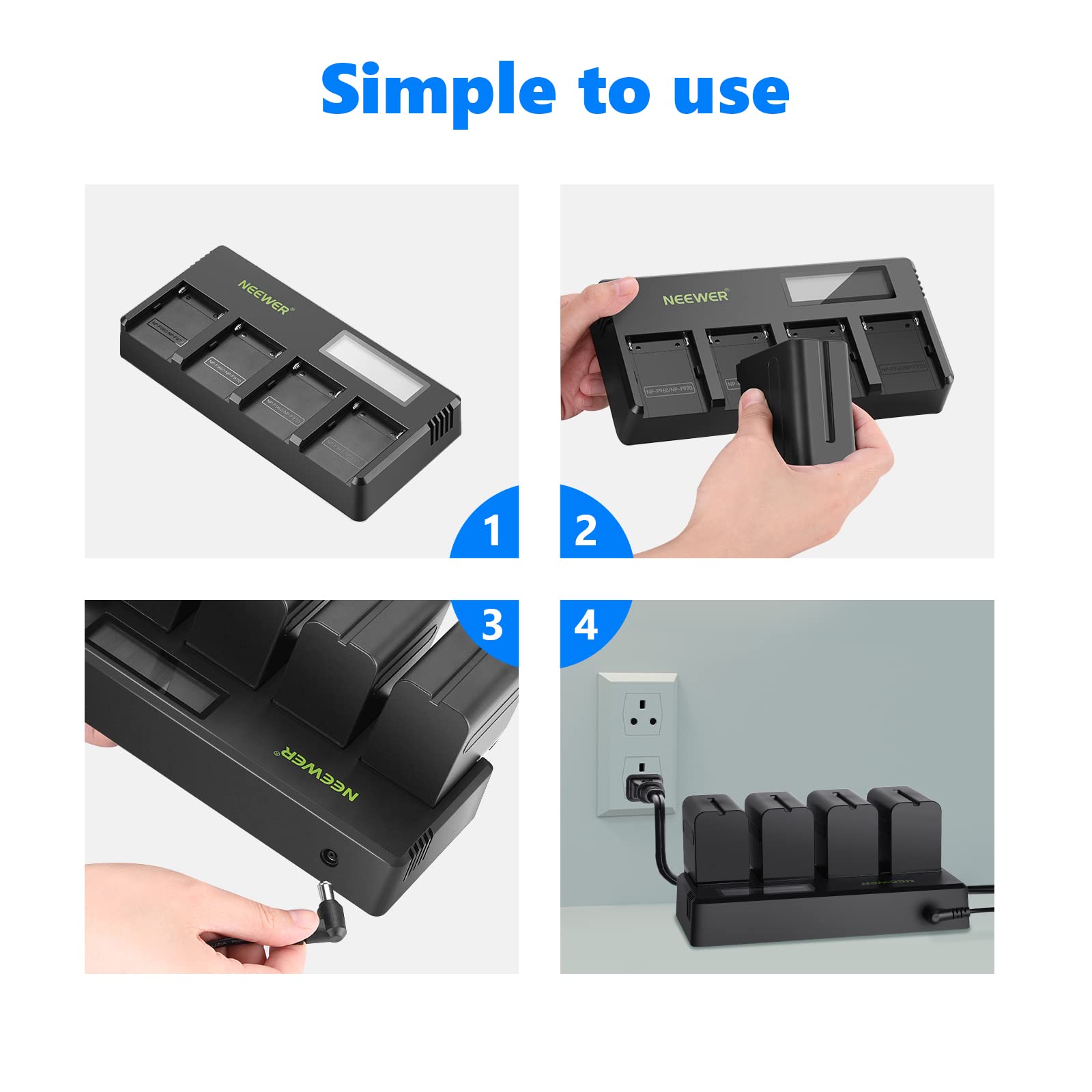 Caricabatterie 4 Canali NEEWER Per Batterie Sony NP-F Con Display LCD - Foto 6