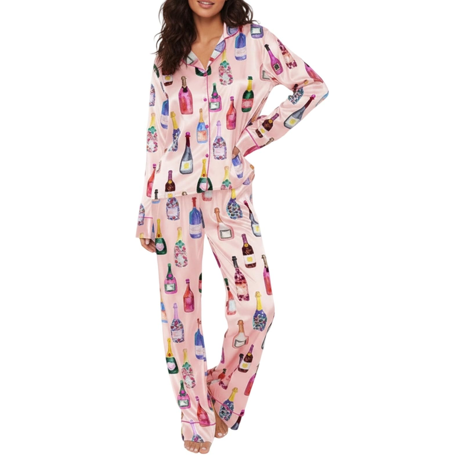 Generisch Pigiama alla moda con stampa a maniche lunghe, pantaloni morbidi per un comfort versatile in ogni stagione