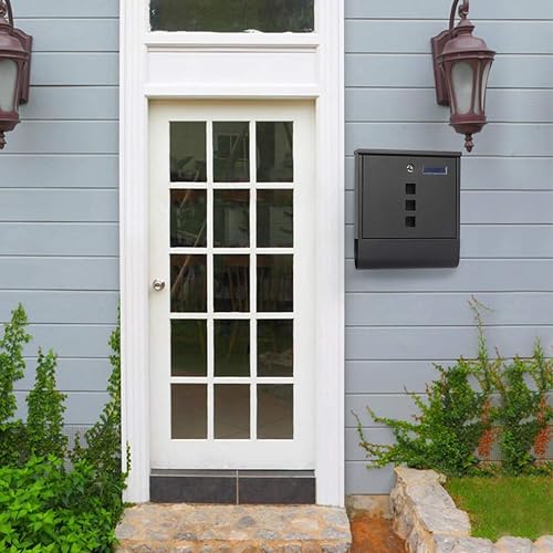 Miniatura 14 de Decaller buzones de metal para montar en la pared con cerradura de llave, buzón grande con compartimento para periódicos, plateado 936 negro