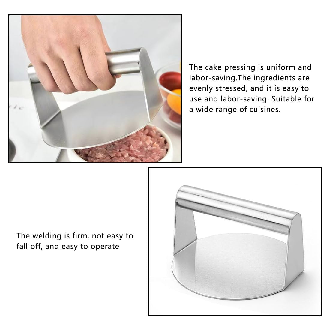 Stainless Steel Burger Press,Smash Burger Press,5.51-Inch,Heavy-Duty,Round Hamburger Patty Maker Mold,Perfect for Flat Top Griddle Grill Cooking Steak - Image 4