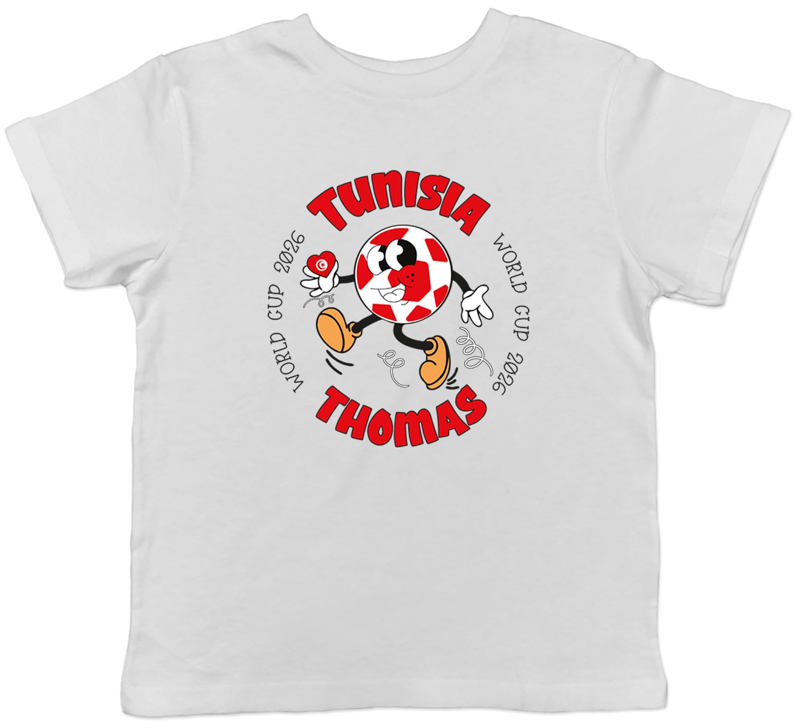 Shopagift Personalised Tunisia World Cup Heart Football Fan Kids T-Shirt Childrens Tee Boys Girls White