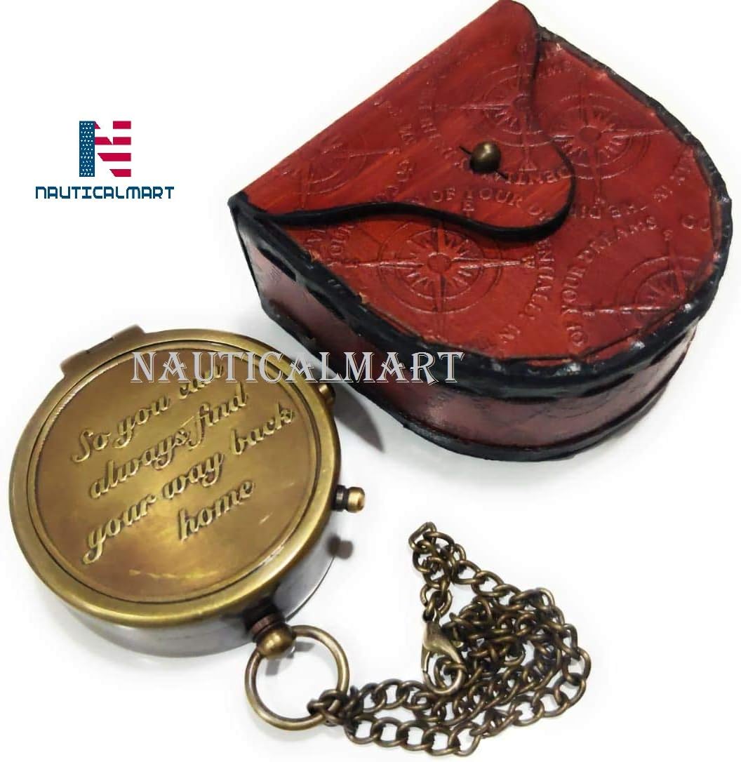 NauticalMart Brass Compass with Case – “So You Can Always Find Your Way Back Home” Engraved Gift for Boyfriend, Husband & Son | Collectible Gift, Perfect for Christmas & Holiday Gifting