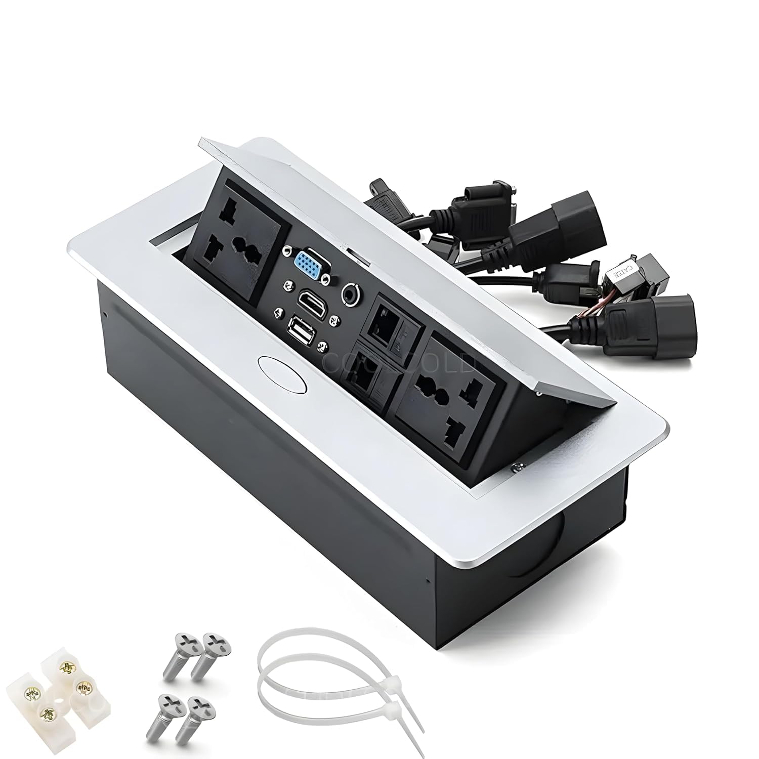 XIKKART 10 Module, Pop Up Box with HDMI, VGA, Audio, LAN, Power Ports & USB Port, Hydraulic Cable Cubby, Pop Up Conference Box, (Silver)-picture-23