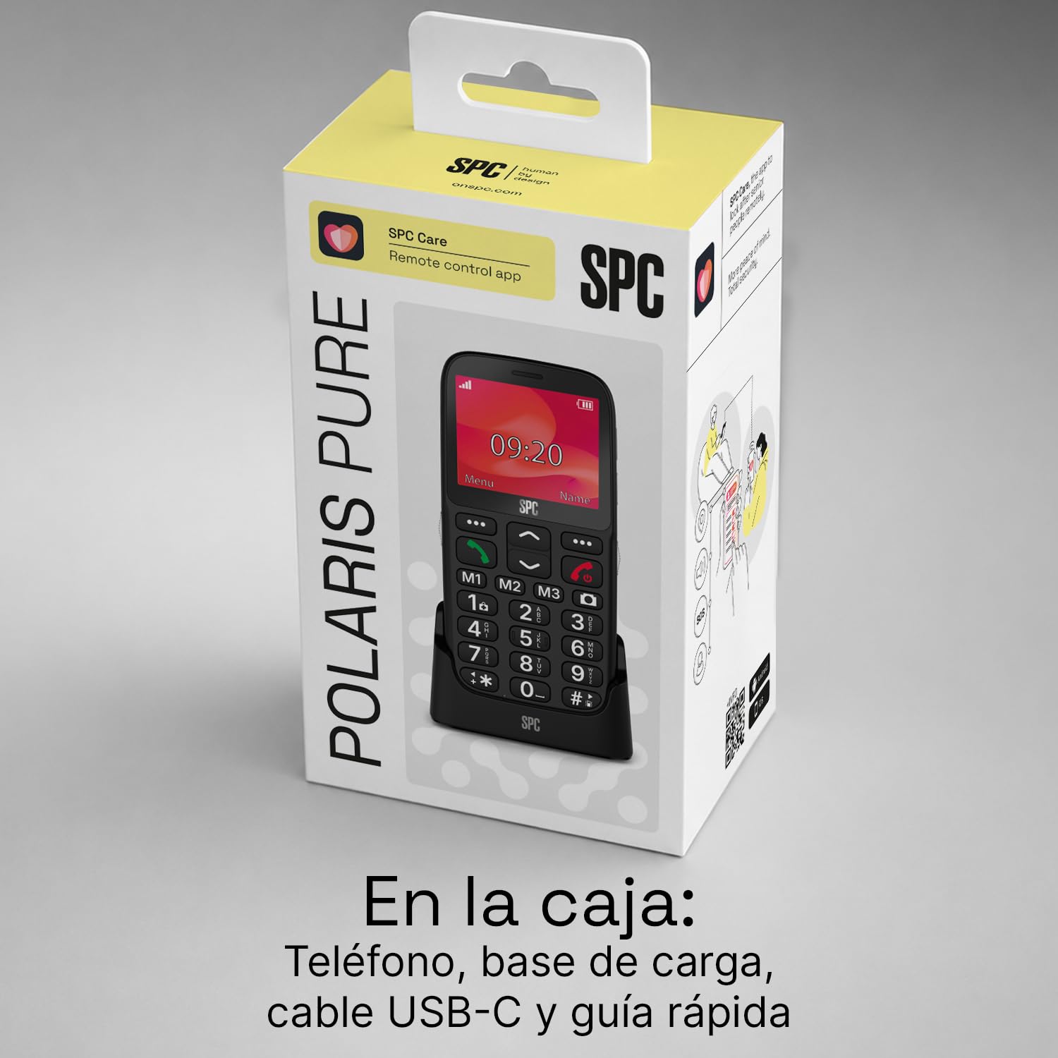 SPC Polaris Pure – Teléfono móvil 4G para Mayores con GPS y Control Remoto | Compatible con app gestión remota SPC Care, botón SOS, teclas grandes, base de carga, radio FM, linterna y fácil de usar