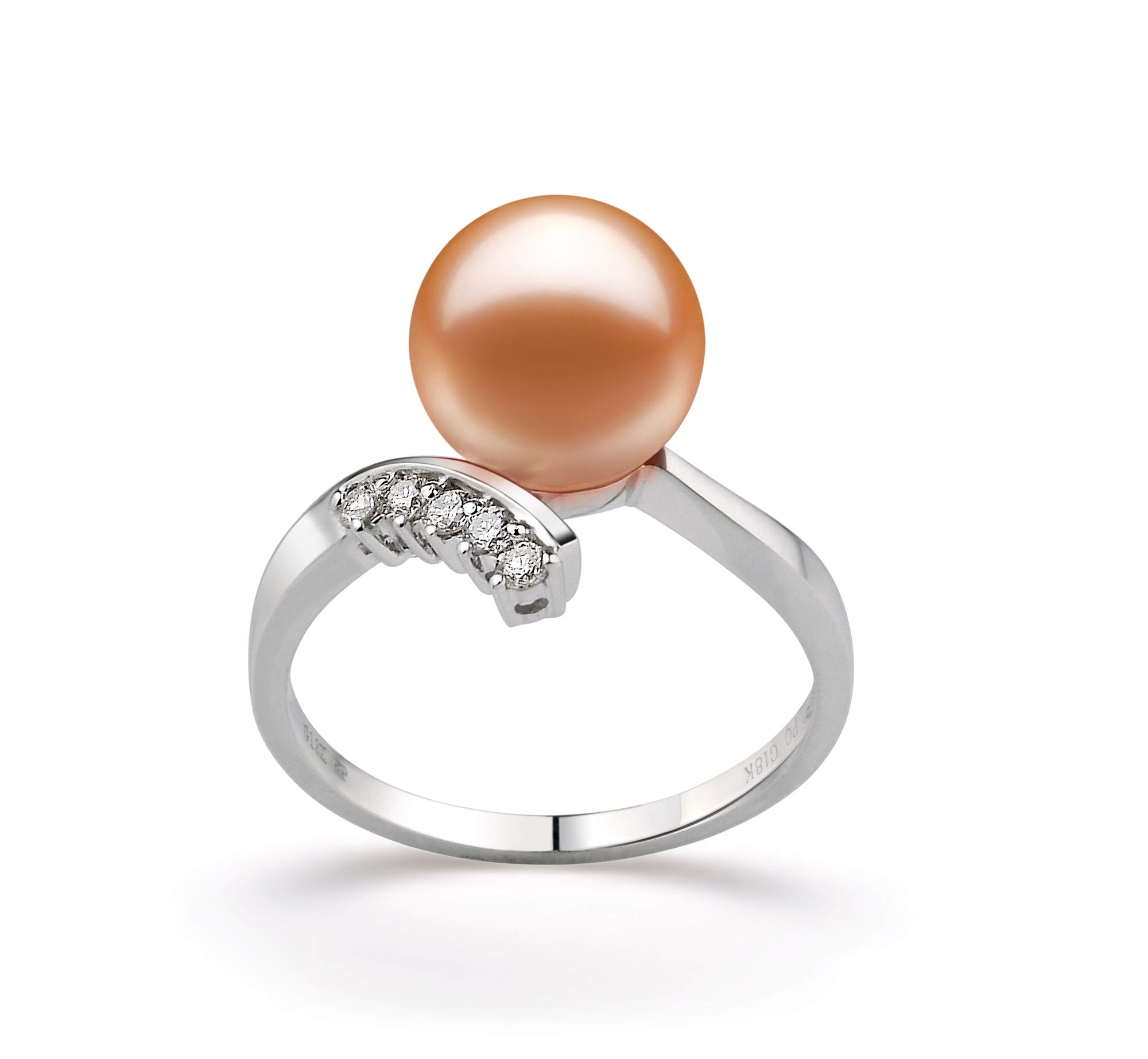 Grace Pink 9-10mm AAAA Quality Freshwater 14K White Gold Cultured Pearl Ring For Women - Size-8