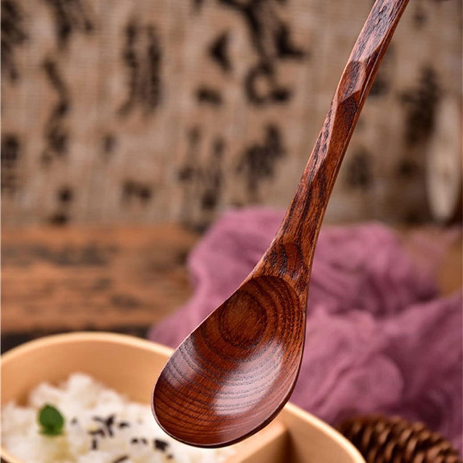 MaGiLL Spoons Kitchen Wooden Spoon Fork Kitchen Cooking Utensil Tools Soup Teaspoon Tableware Practical Soup Spoons Kitchen Accessories