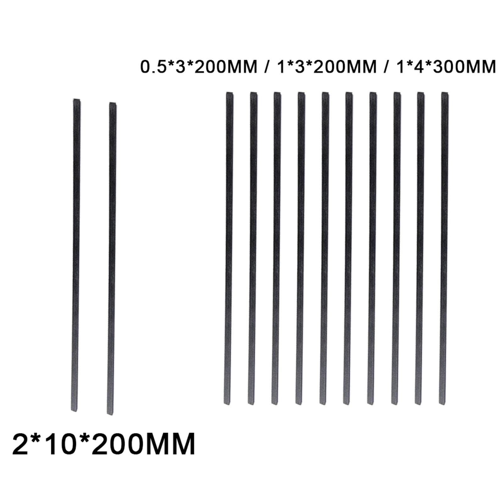 Soczewka wypukła, 10 szt. pasków z włókna węglowego 200 mm, płaskie paski odporne na wysoką temperaturę do modeli samolotów zdalnie sterowanych (2 x mm)(2x10x200mm)