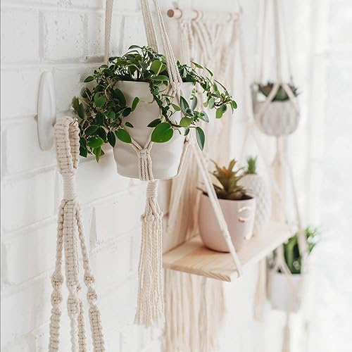 Miniatura 5 de Estante colgante de pared para macramé colgador de plantas de macramé 5 unidades decoración bohemia estantes flotantes estante colgante de macramé