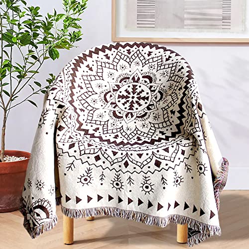 Mandala Throw Blanket With Fringe Hippie Throw Blanket Reversible Woven Geometric Tapestry Vintage Cotton Woven Bohemian Tapestry Hippie Room Decor Bed Recliner Chair Couch Sofa Cover 50"X70" #TOP28