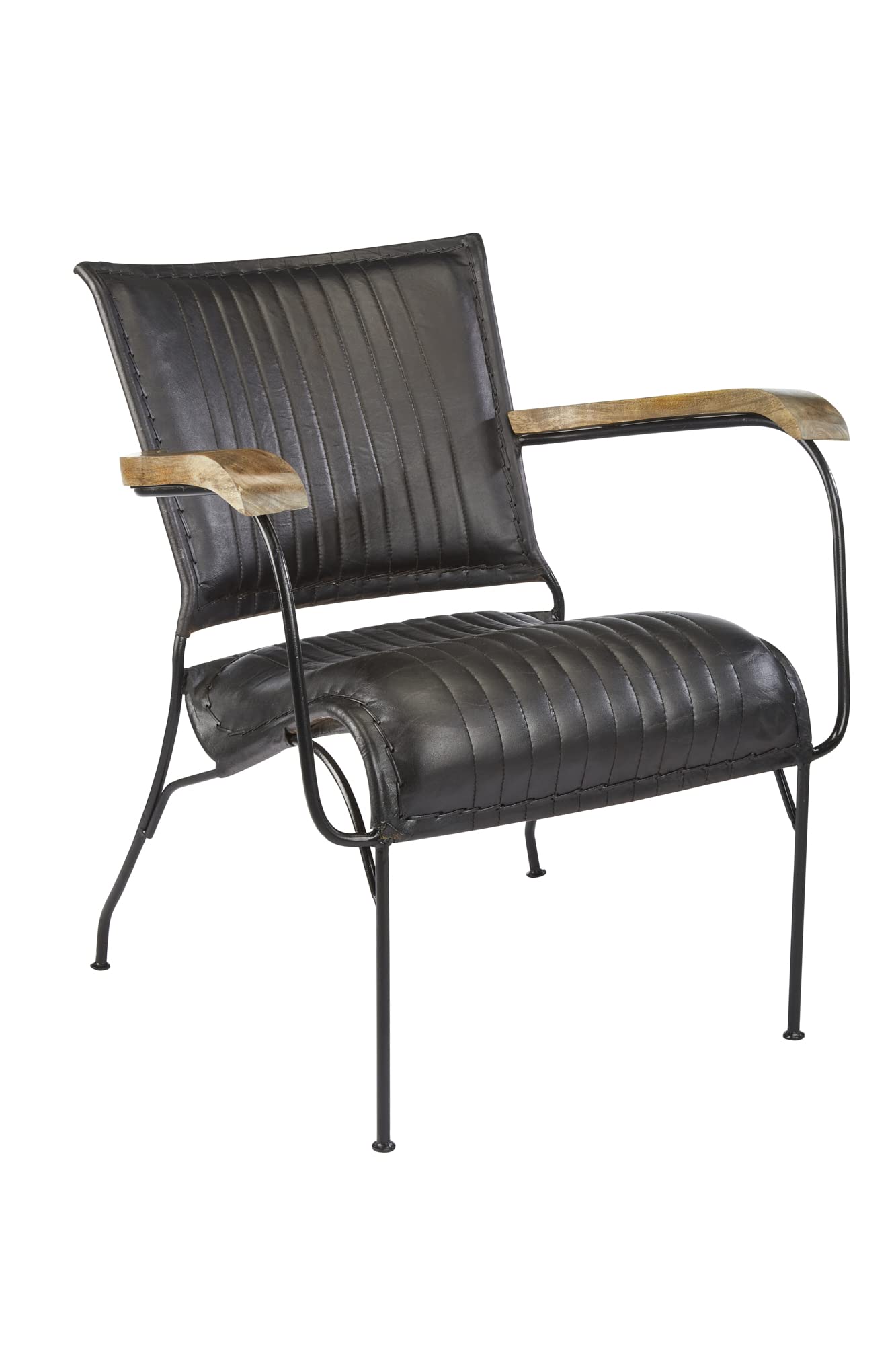 Elm home and gardenBlack Real Leather Retro Arm Chair Reading 74cm h x 66cm w x 69 d (Black)