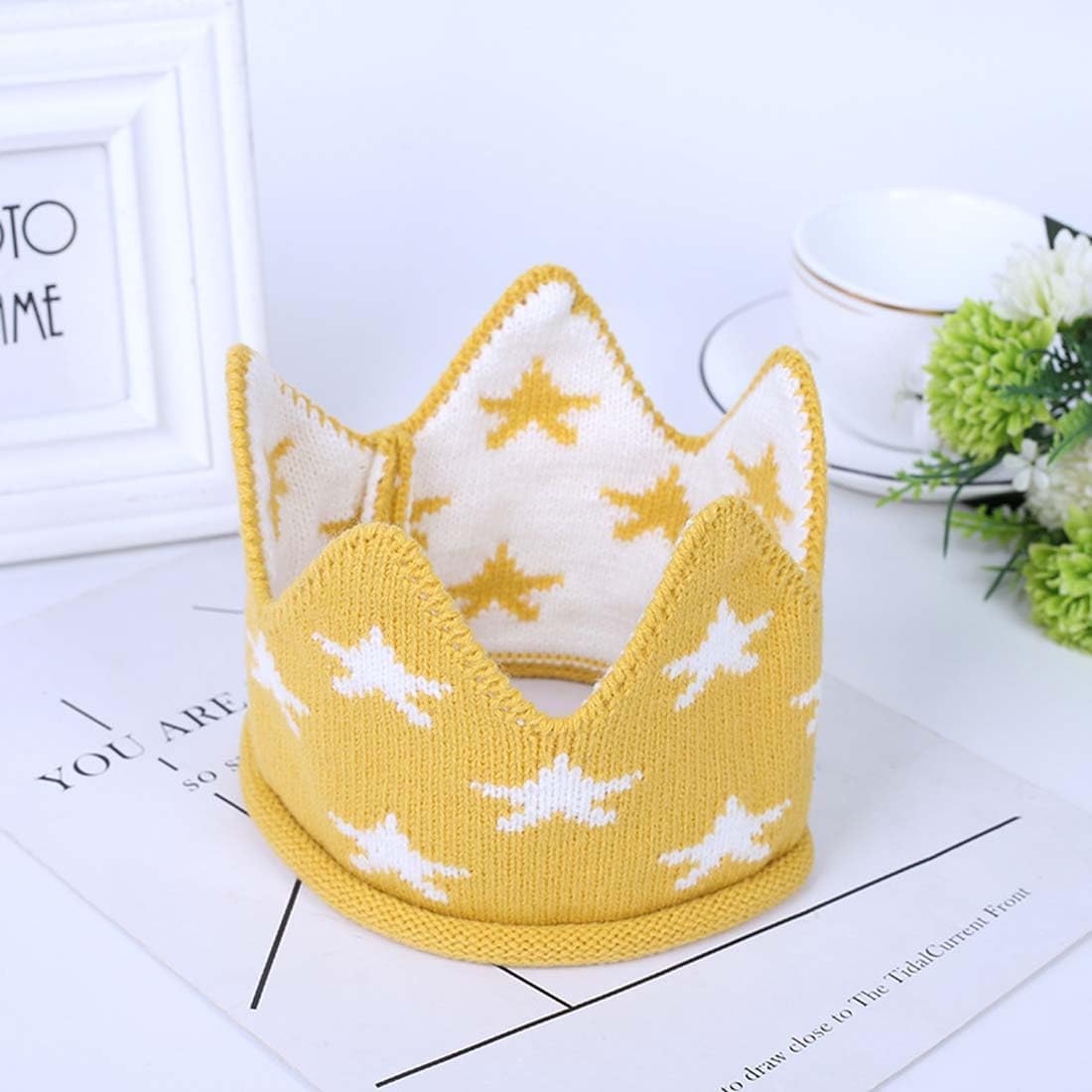 Knit Headband Headwear for Baby Toddler Yellow Crown Hairband 1st Birthday Hat Warm Headband Ear Headwrap ZHB45 image 2