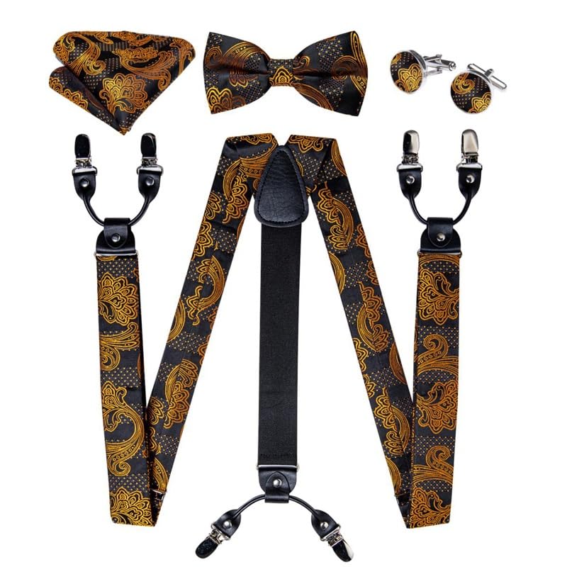 Ensemble de bretelles en cuir et soie noble avec nœud papillon de cérémonie haut de gamme