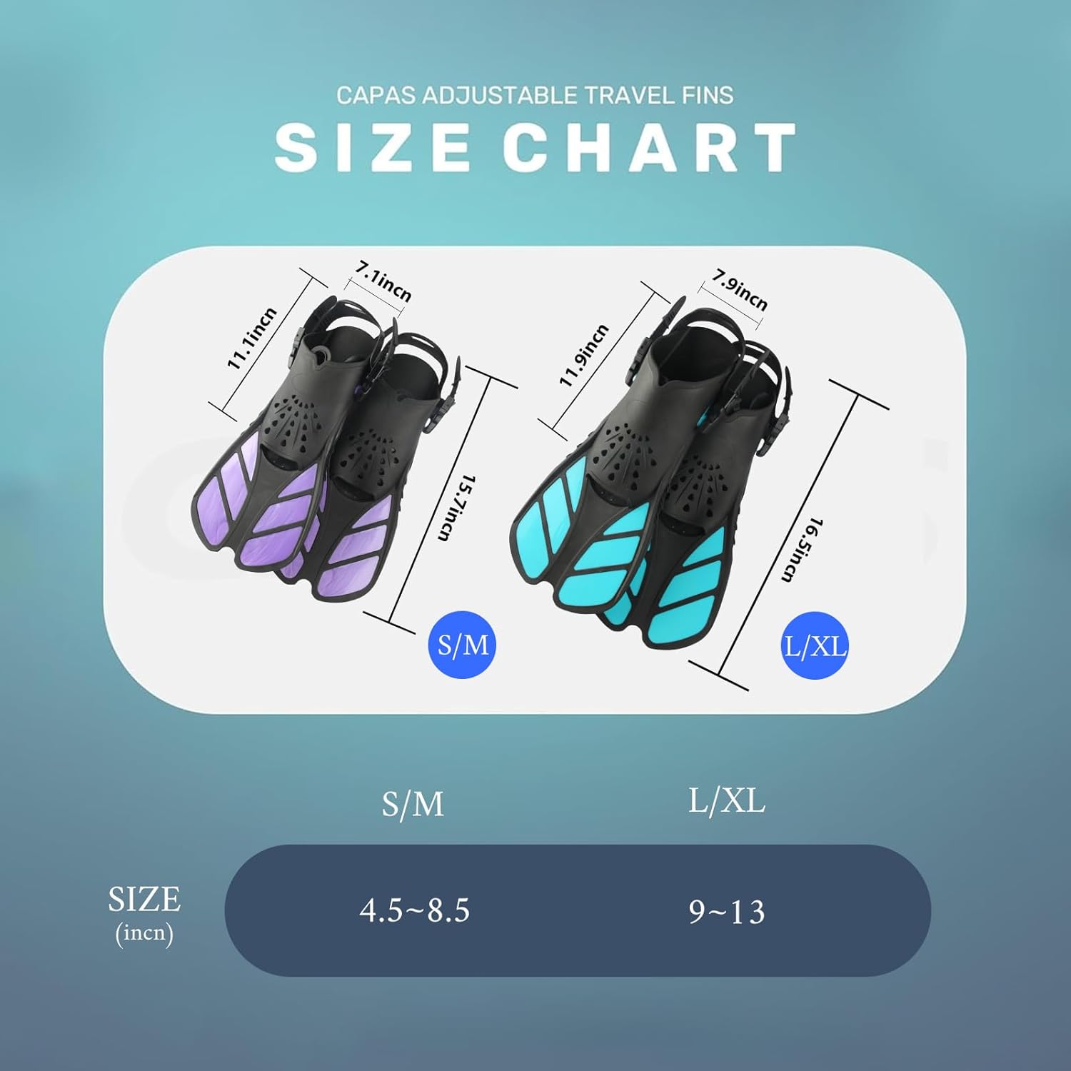 snorkel fins, swim fins?travel size short swim fins for snorkeling diving swimming adult men womens adjustable buckles open heel swim flippers cyan x-xl?9-13?