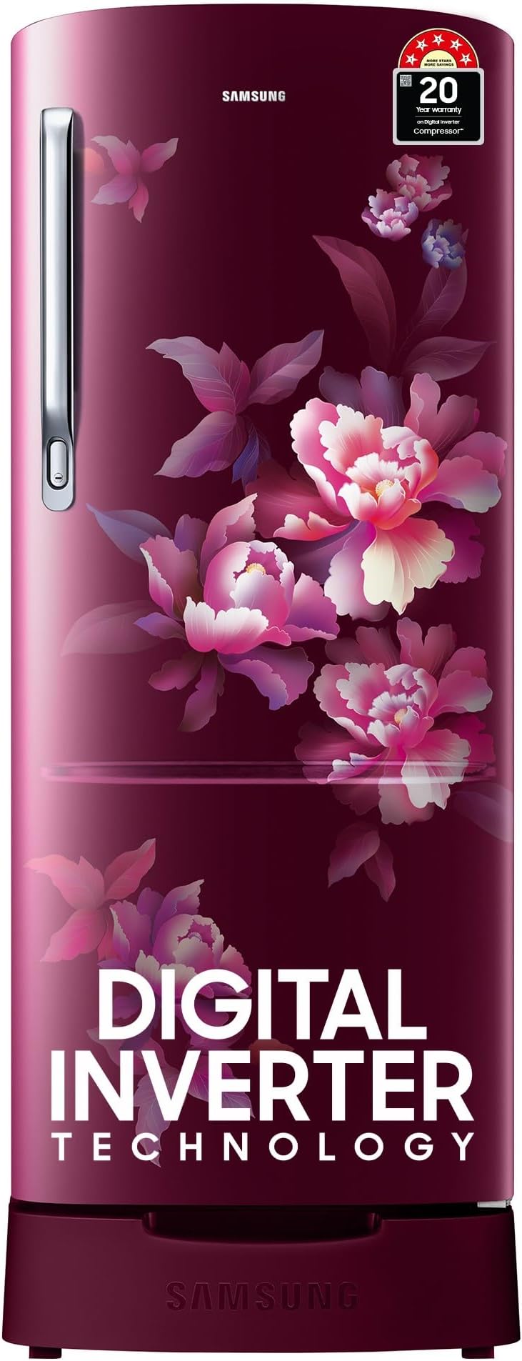 Samsung 183 L, 5 Star, Digital Inverter, Direct-Cool Single Door Refrigerator (RR20D2825HN/NL, Himalaya Poppy Red, Base Stand Drawer)