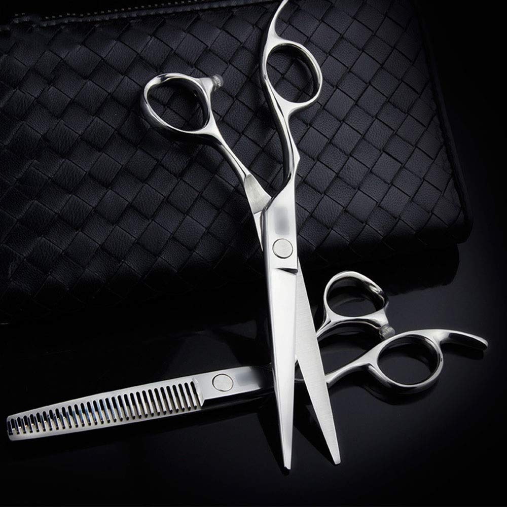 CrEev 6-Zoll-Friseur-Profi-Friseur-Set, Flache Schere + Zahnscheren-Set, Friseur-Scheren-Set für die Linke Hand, korrosionsbeständig, rostbeständig, (Farbe: Silber) (Silber B)
