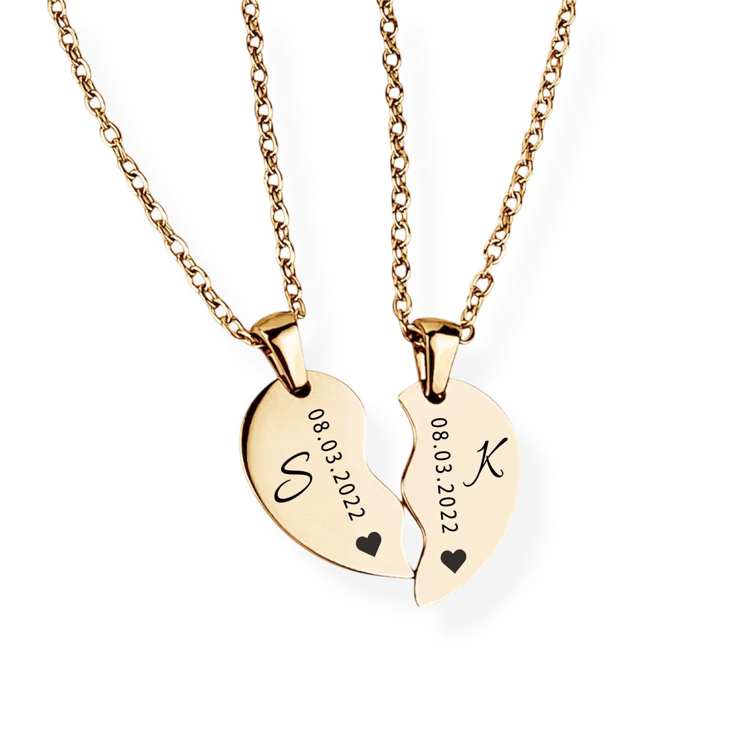 Golden Paw Herz Halskette für Paare mit Gravur | personalisiert mit Name, Datum, Spruch | Geschenk für Damen, Herren, Freundin, Verliebte | Kette verstellbar 45 + 5 cm, wasserfest mit Rückseite