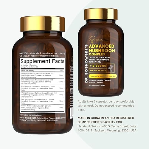 Miniatura 5 de Dr Sosnowski's Complejo de hongos BioActive X10 Potentes extractos de melena de león, cordyceps, chaga, cola de pavo, reishi, shiitake, tremelia