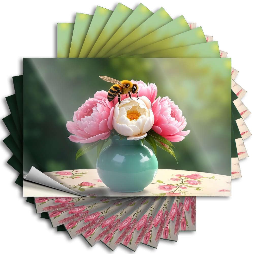 Fzfn Men's Colour Sticker Hot Easy Apply | Floral Pattern With Pink Flowers. Western Bathroom Bumper Peel And Stick(8X12cm)