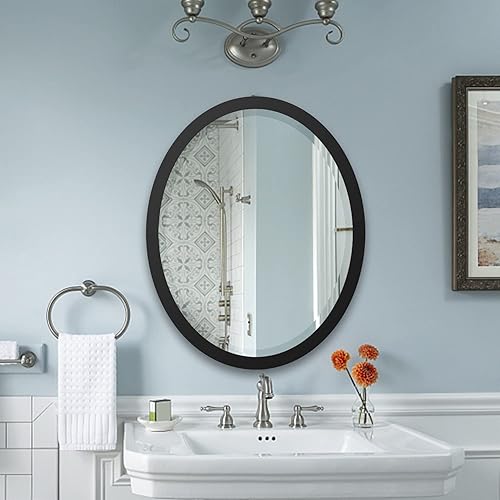 Miniatura 5 de LYYYXGYP Espejo de pared ovalado de 23 x 29 pulgadas, marco de metal negro mate, espejos decorativos para montaje en pared, para tocador, baño,