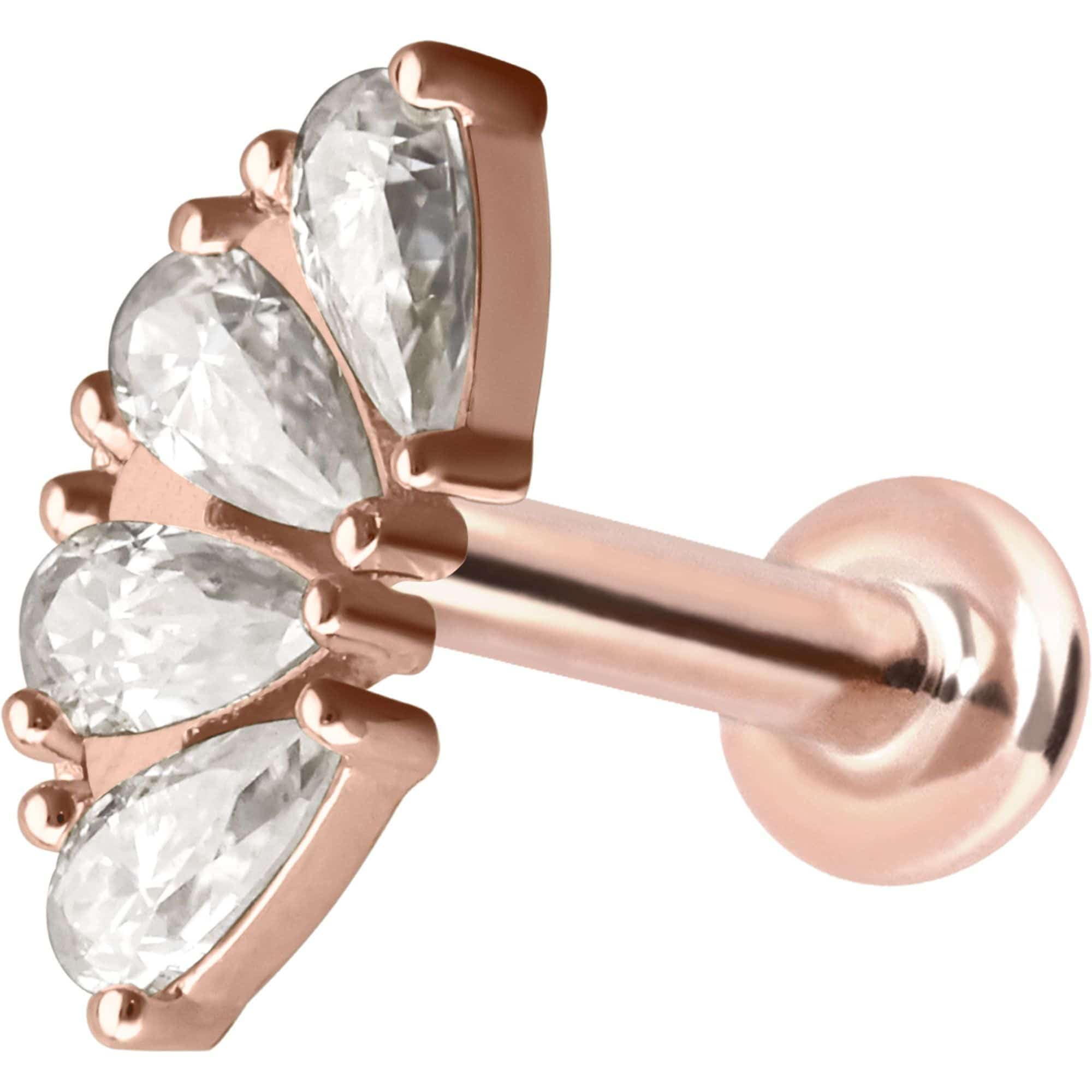 PIERCINGLINE Piercing Stecker 14 Gold Labret mit Innengewinde MOISSANIT-BOGEN 585er Gold - Roségoldfarben, Goldfarben, Silberfarben