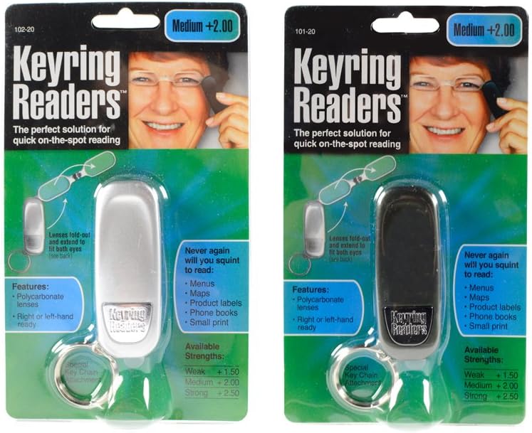 KeyVision Keyring Readers +2.0 Two-Pack Silver Black Optical Quality Unisex Men Women Right or Left Hand Ready