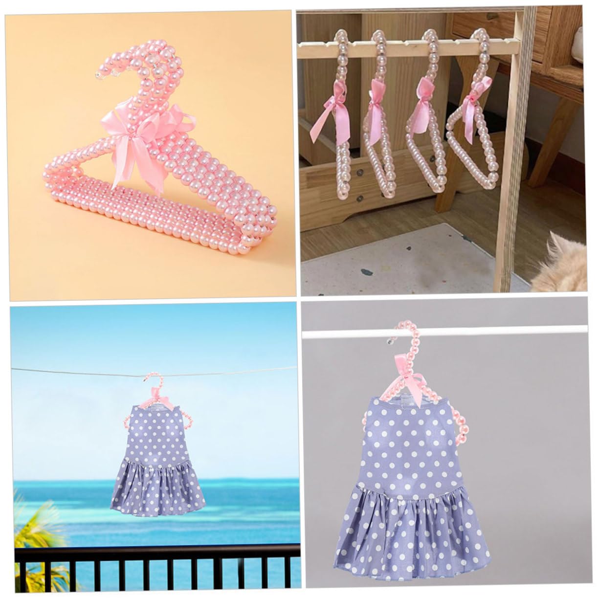 SOLUSTRE 6stücke Kleiderbügel für Babykleidung aus Kunststoff mit Perlenverzierung Kompakt für Neugeborene und Kinderkleidung Formstabil Dank Stützstange in Modischen Farben für Kleiderschr