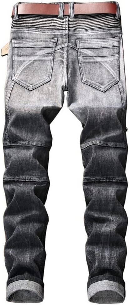 Casual Mens Biker Skinny Jeans Slim Fit Denim Trousers Men Homme Zipped Motorcycle Straight Pants