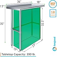 Vista 3 de AmGood Mesa de trabajo de acero inoxidable de 18 x 36 pulgadas, base abierta con protector contra salpicaduras de 1.5 pulgadas Mesa de preparación