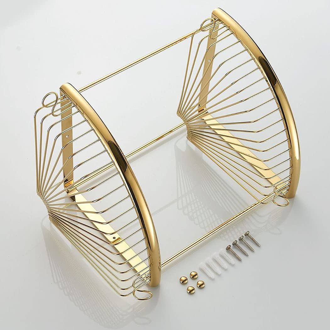 Badkameropbergruimte 2-laags douchemanden Roestvrij badkamerrek Hoekplanken Messing doucherek met haak Shampoohouder Bad netjes opbergorganizer Accessoires Wandmontage Schroef in, Zwart(Rose Gold