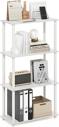 Furinno Turn-N-Tube - Estante de exhibición multiusos, de 4 niveles, color blanco y blanco