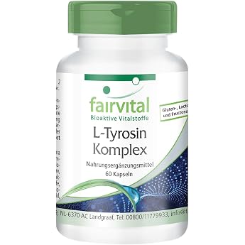 fairvital L-tyrosine complex 60 capsules 13 vital substances per capsule with curcumin taurine B vitamins and minerals made in Germany
