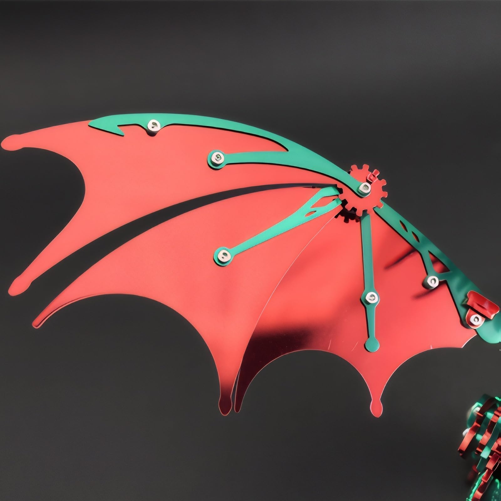 Puzzle 3D dla dorosłych, metalowy dinozaur, zestaw budowlany, kolekcyjne mechaniczne rzemiosło inżynieryjne, dekoracja i prezent (czerwono-zielone)