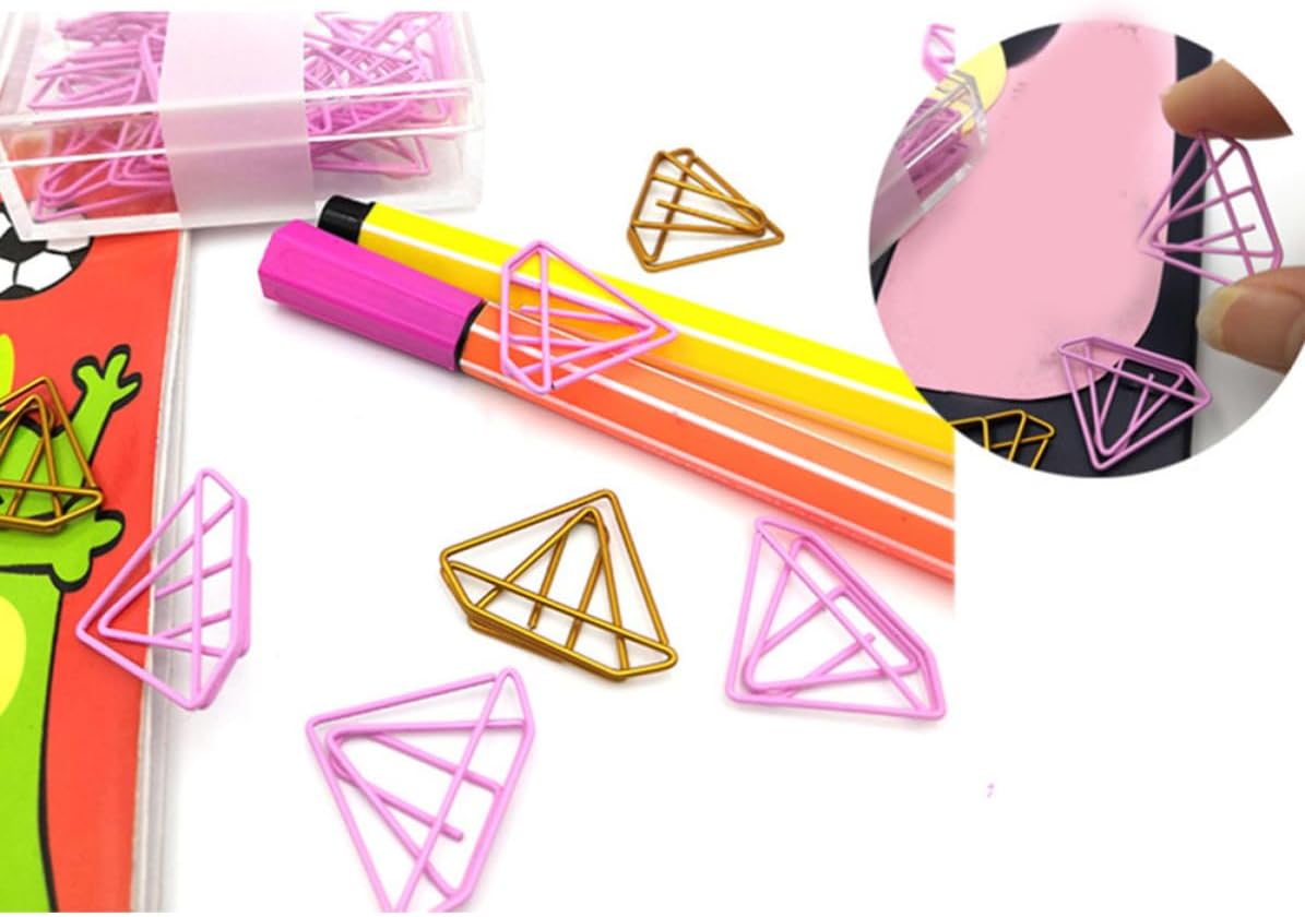 15pcs Pink Diamond Shape Creative Plastic Paper Clips for Office image 3