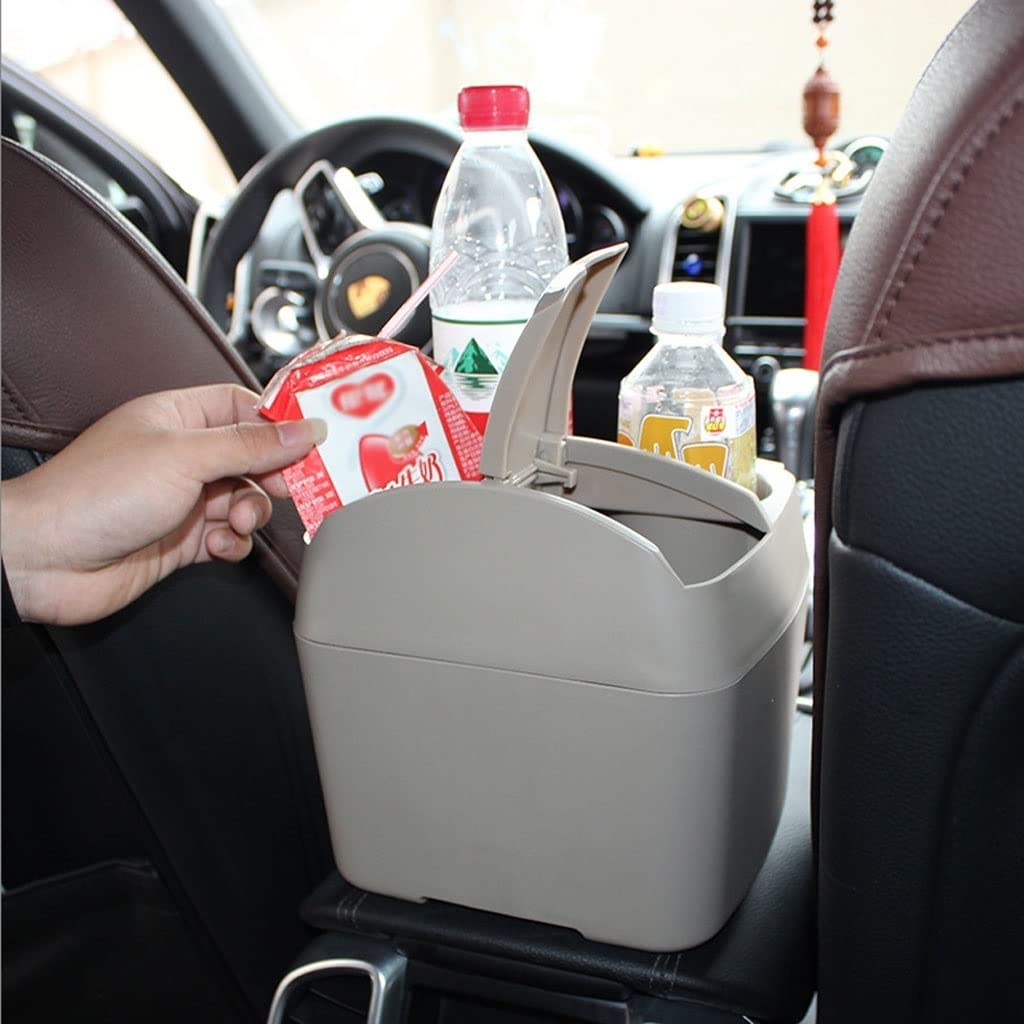 Wastebasket Car Multi-Function Trash Can Hang Up Trash Can Car Storage Box Compost Box Garbage Can Trash Bin (Color : Brass) (1)