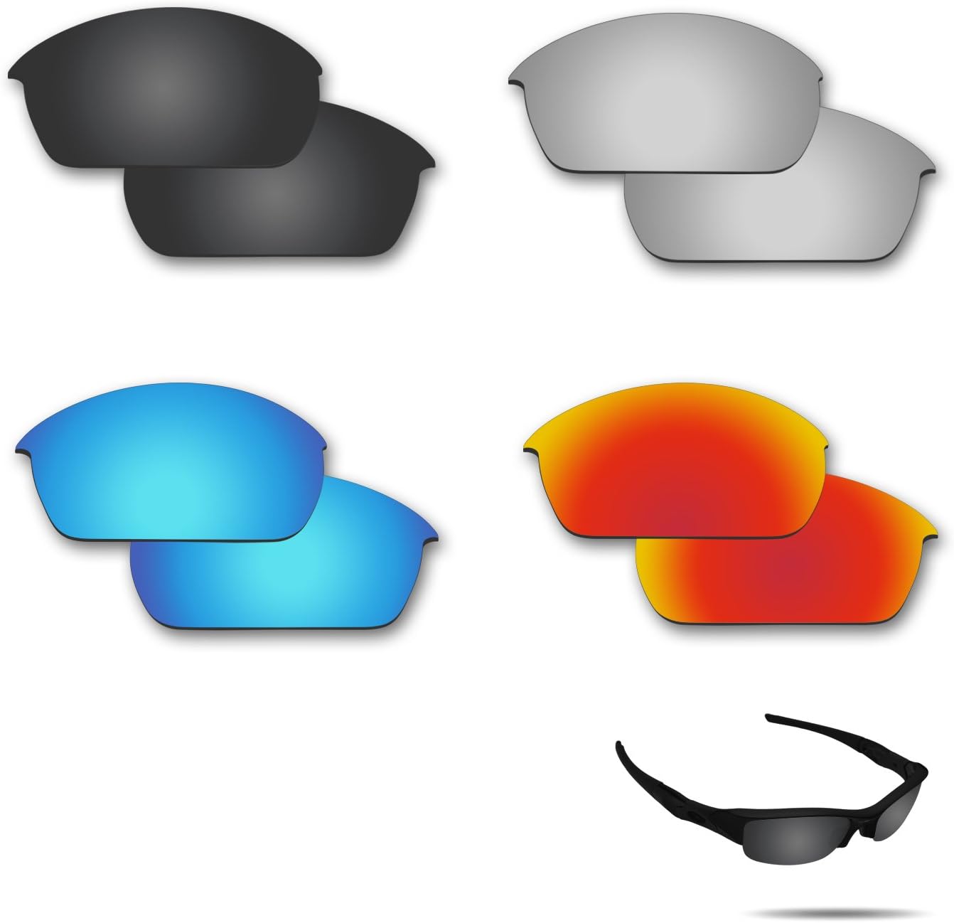 Fiskr Replacement Lenses Polarized for Oakley Flak Jacket Sunglasses 4 Pairs Pack