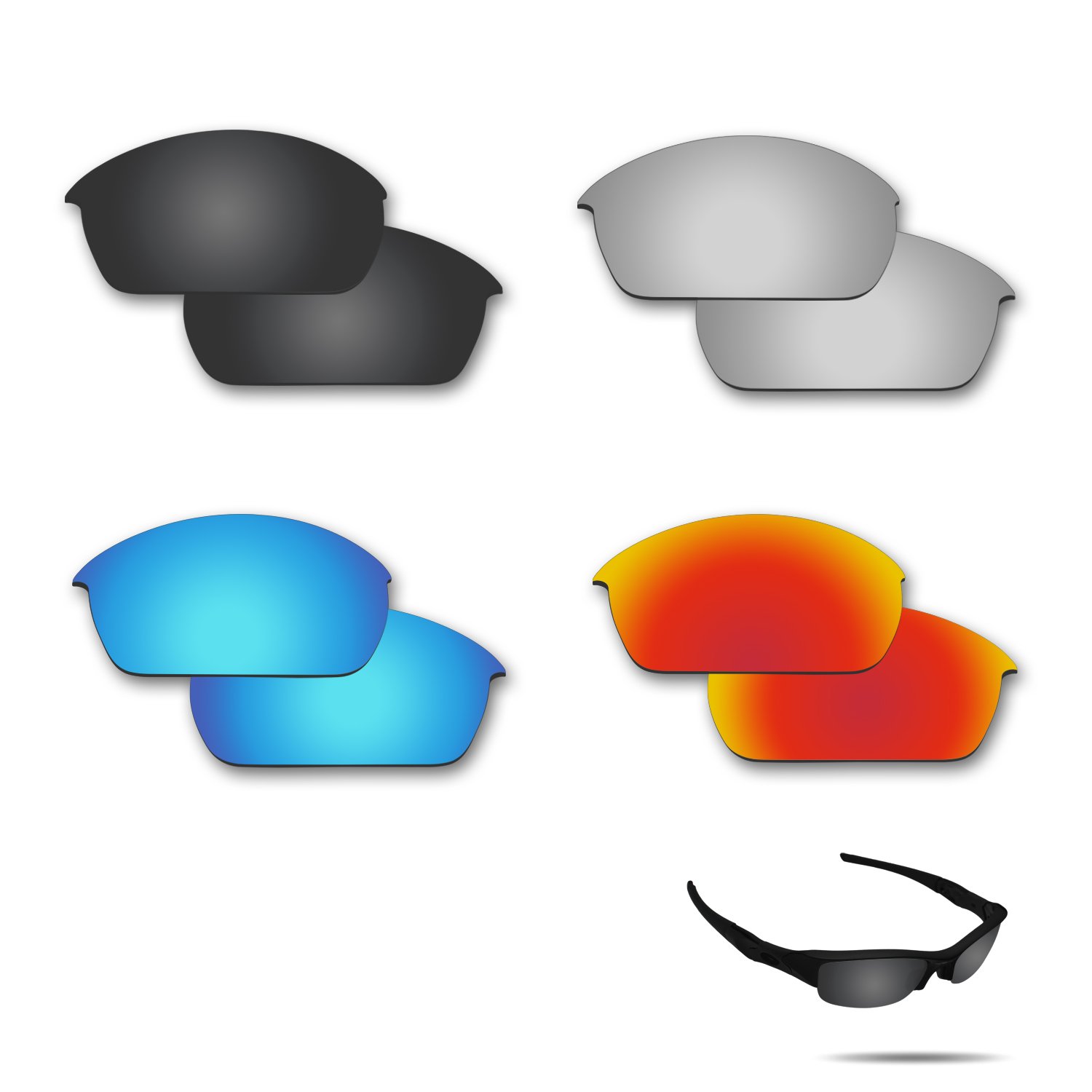 Fiskr Replacement Lenses Polarized for Oakley Flak Jacket Sunglasses 4 Pairs Pack