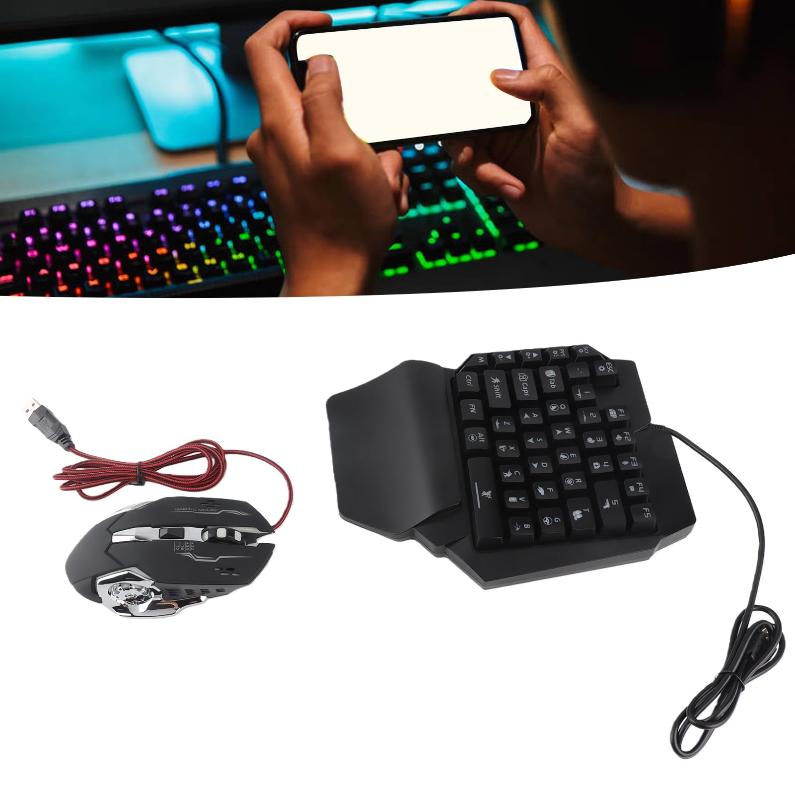 Teclado y Convertidor para Juegos Adaptador USB con Cable Controlador de Juegos Móvil Plug and Play con Carga Rápida FPS Portátil Optimizado para Teléfono Tableta (#1)