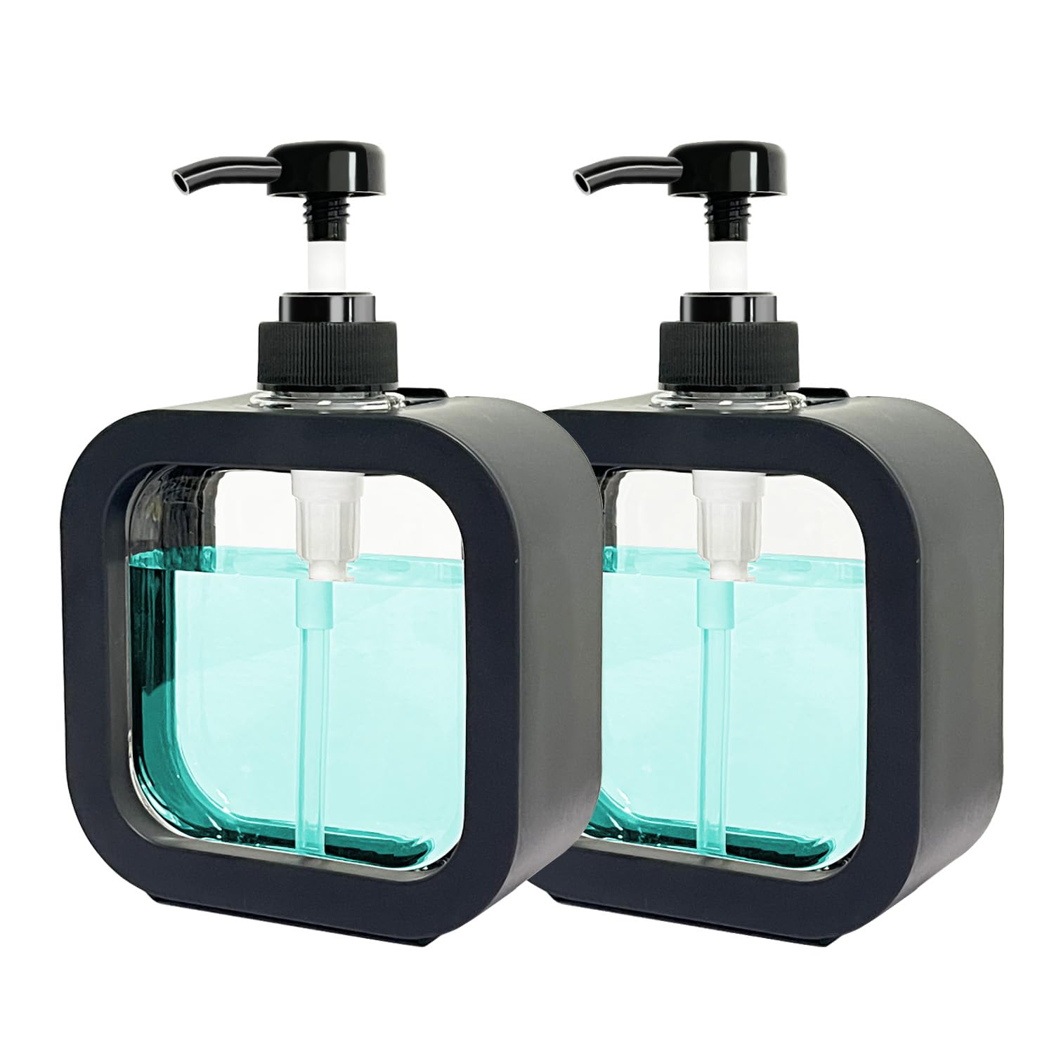 Dispensador Jabon, 2 Pedazo Dosificador Jabon Baño Bomba De Jabón Dispensador de Botella para Gel y Champu, Recargable Dispensador Jabón Líquido Cocina (300ml 2pcs-Negro)