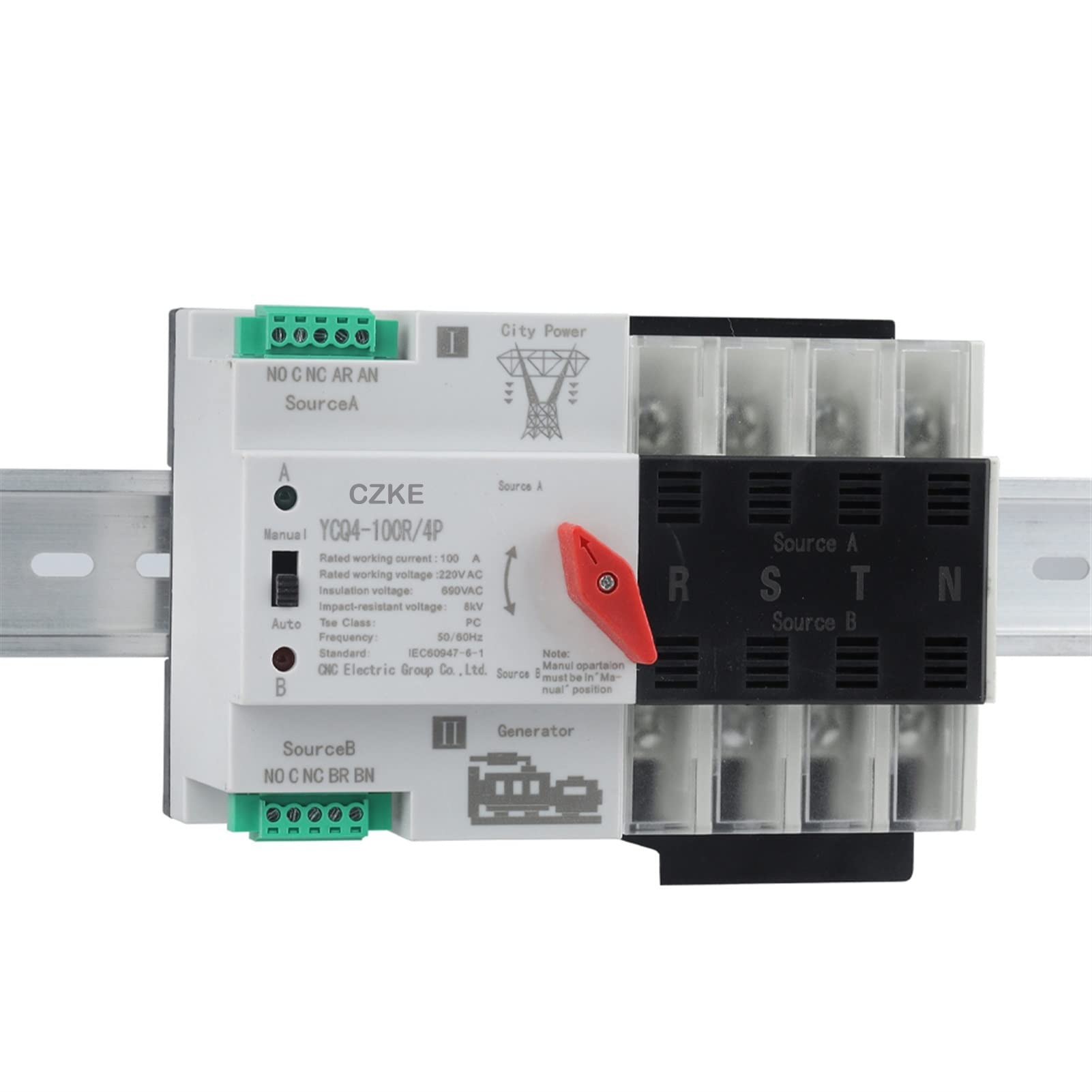 ZUC YCQ4-100R/4P 63A 100A 50/60Hz Dual Power Automatic Transfer Switch Household Power Transfer Switch (Color : 4P, Size : 100A)