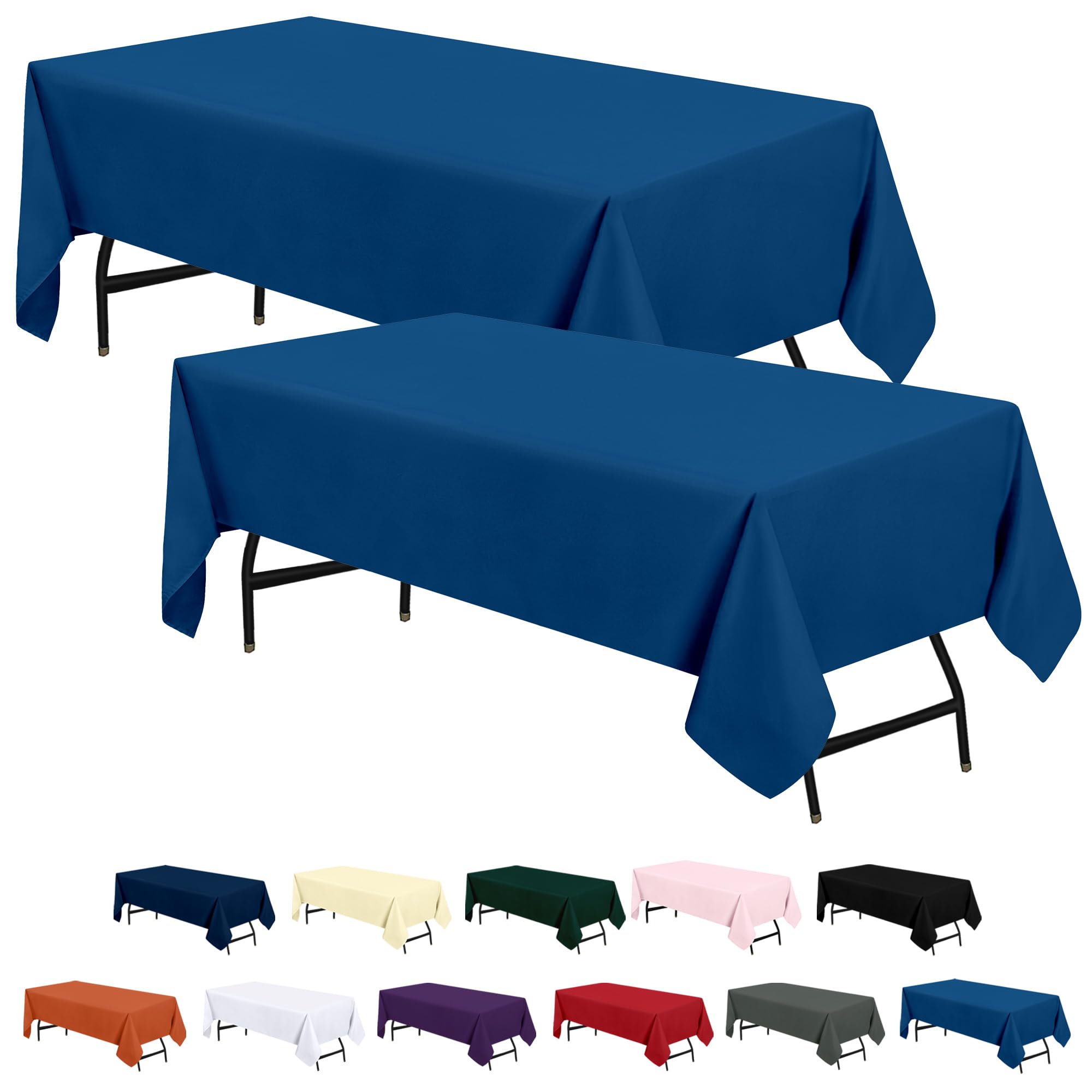 Utopia Kitchen 2 Pack 6 Foot Rectangle Table Cloth [90x132 Inches, Royal Blue] Stain and Wrinkle Resistant Tablecloth Washable Polyester Cover for Dining, Buffet Parties, Picnic and Weddings