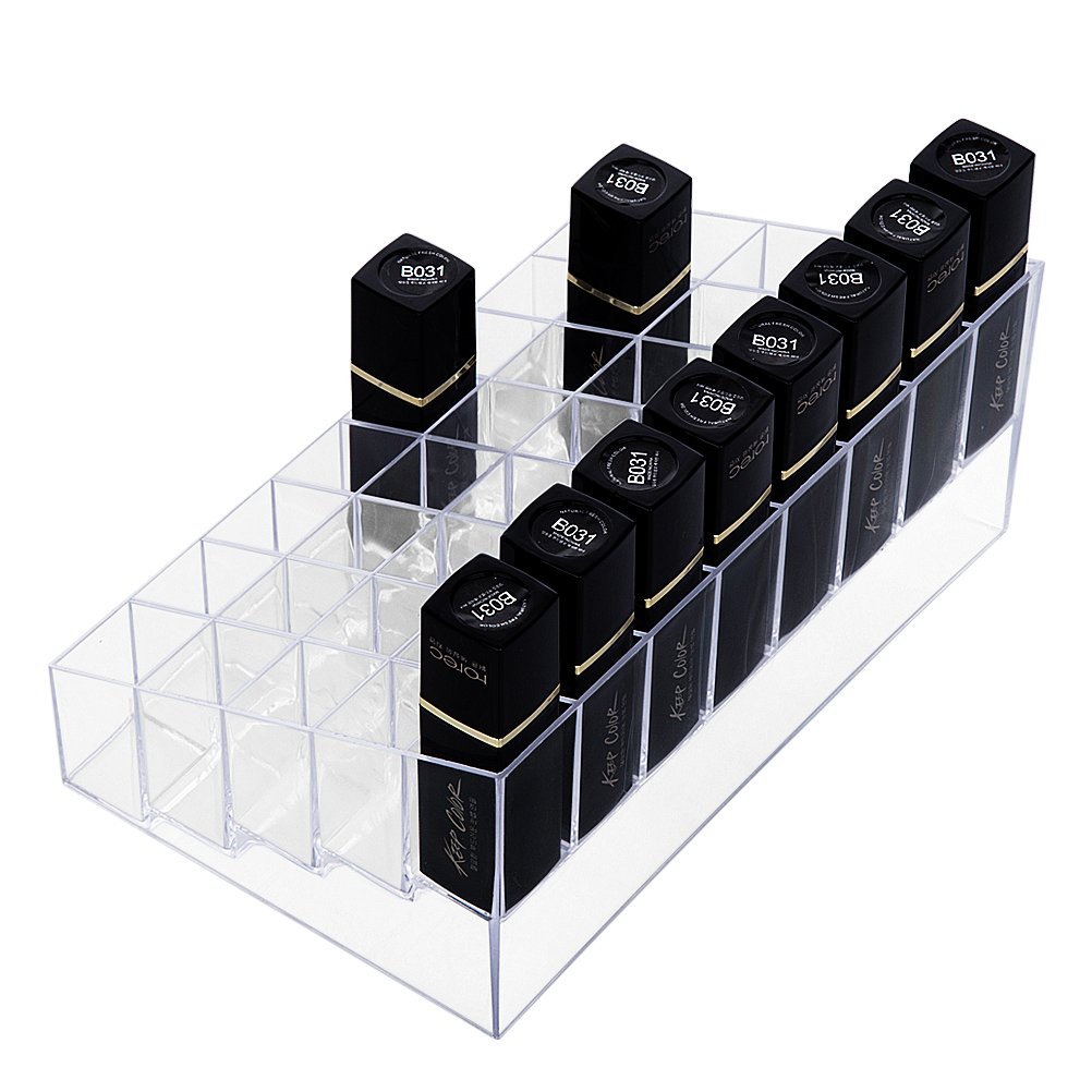 HBlife Lipstick Holder, 40 Spaces Clear Acrylic Lipstick Organizer Display Stand Cosmetic Makeup Organizer for Lipstick, Brushes, Bottles, and More