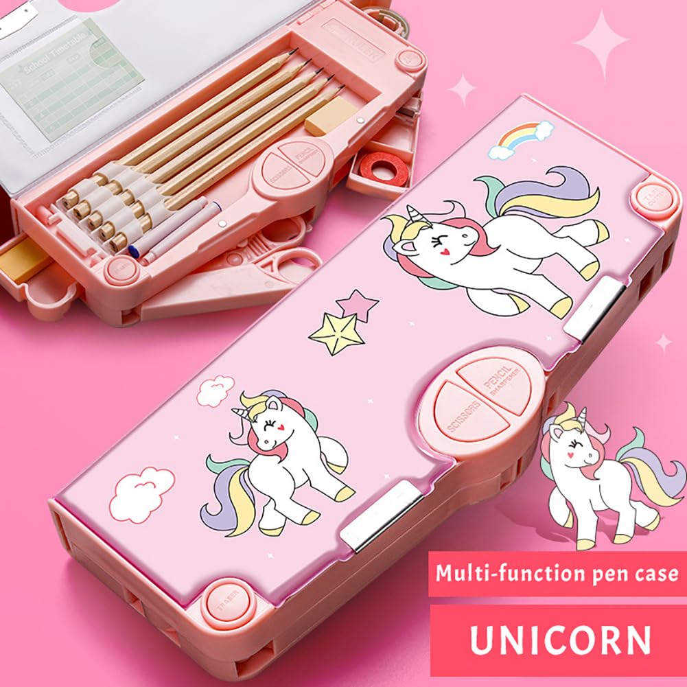 FEWOFJ Cute Cartoon Pencil Case for Girls,Pop Up Multifunctional Pencil Box with Sharpener,Schedule,School Supplies,Durable Kids Pencil Pouch with Compartments - Image 2