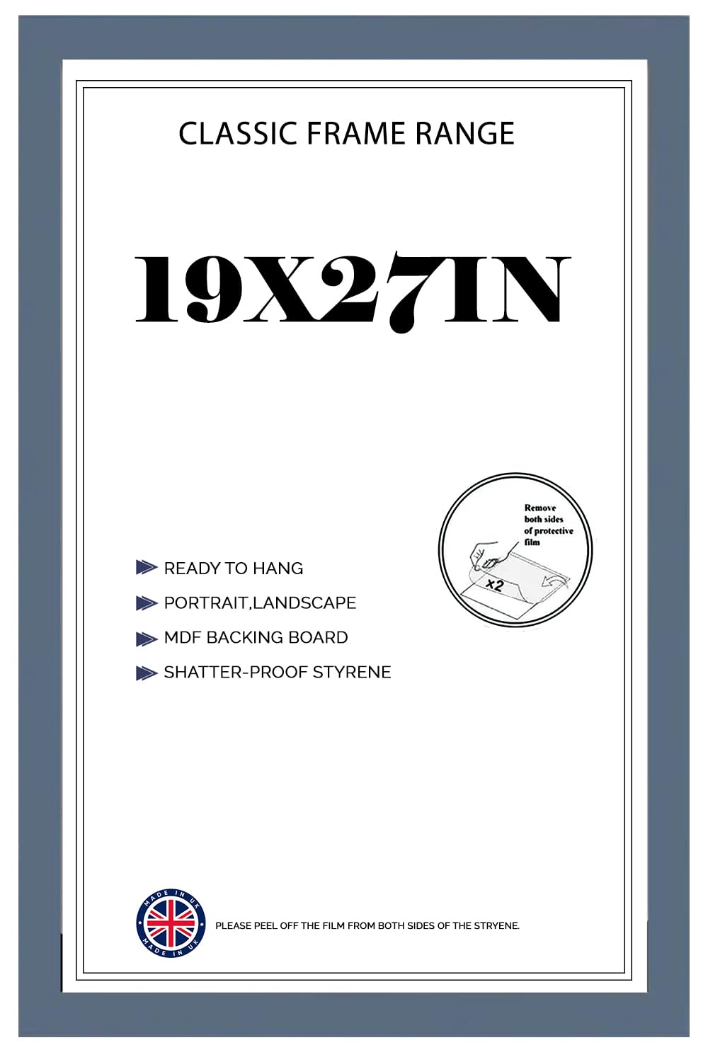 Modern Dark Grey HD Front Poster Frames 19x27 inches Picture/Photo Frames Vertical or Horizontal Shatter-Proof Perspex Front Easy To Hang for Home, Office, Gallery