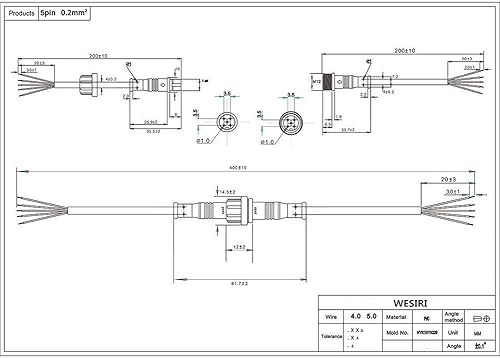 Miniatura 6 de WESIRI 5 pares 5pin negro conector eléctrico LED conector para luces LED 7.9 in cable de extensión 15.7 inpar 0.2 mm 0.591 in tuerca