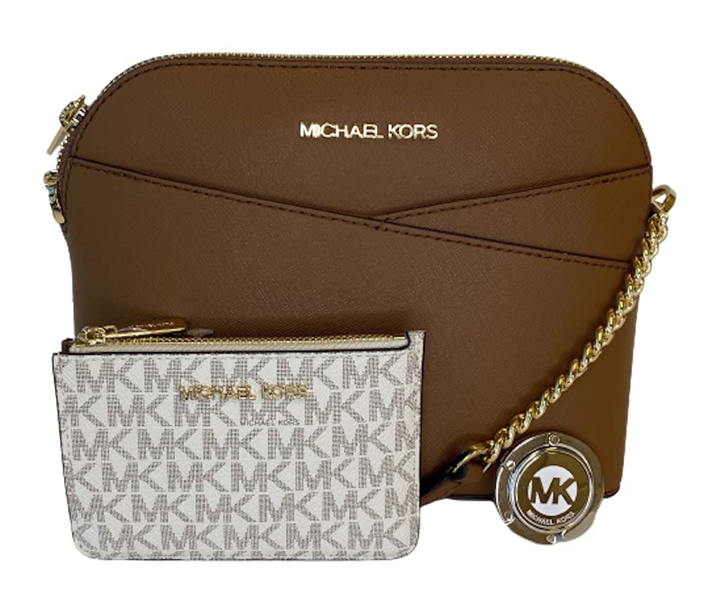 Michael KorsMICHAEL Michael Kors Jet Set Travel MD Dome XCross Crossbody bundled with SM TZ Coinpouch and Michael Kors Purse Hook (Luggage/Signature MK Vanilla)