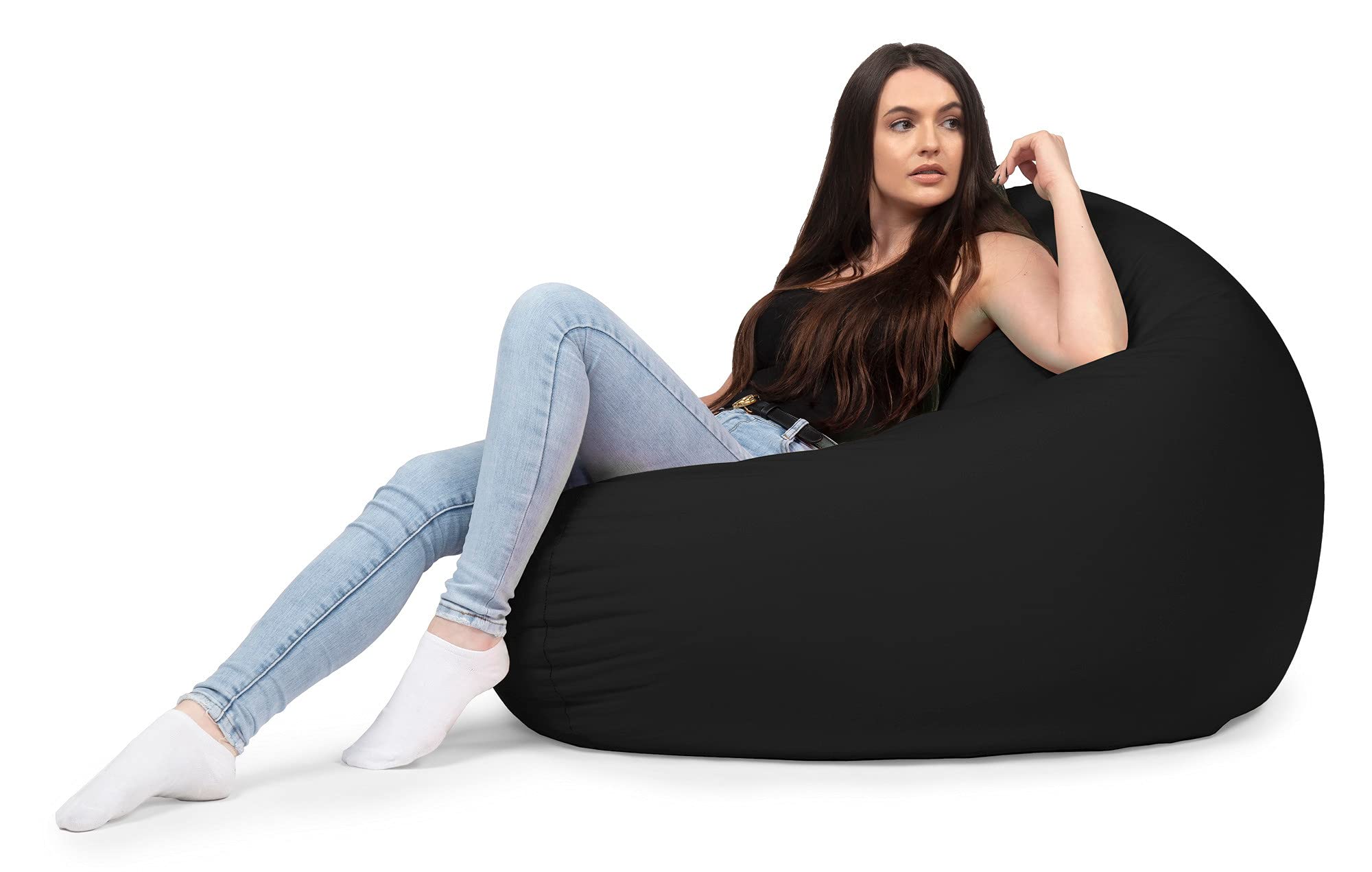 chilly pilley Beanbag Sillón con Relleno De Cuentas De Eps Beanbag Gigante para Interiores Y Exteriores Impermeable Multifuncional para Niños Y Adultos Muchos Colores (Negro, Ø 145 cm)